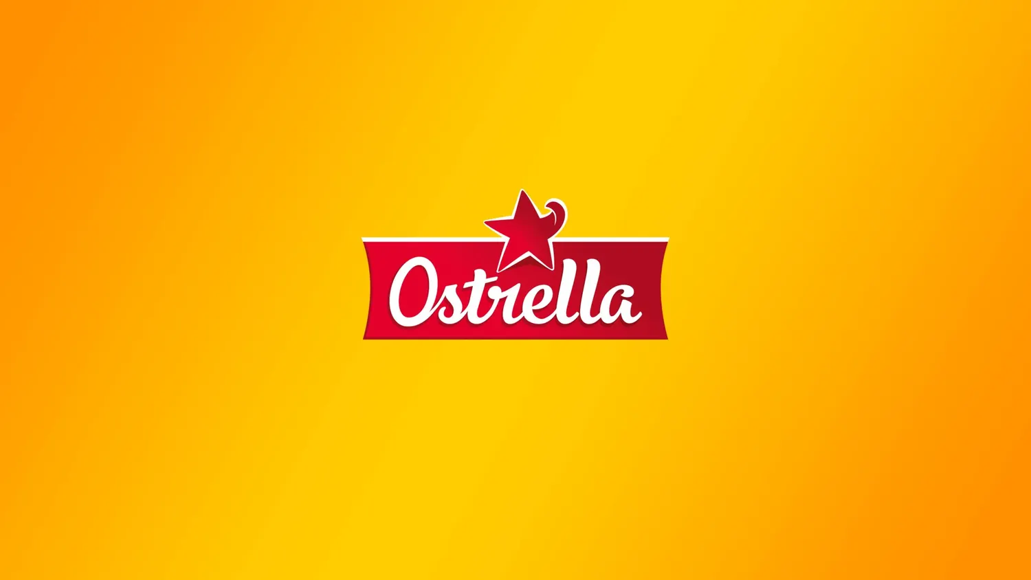 The Ostrella logotype on a yellow and orange background