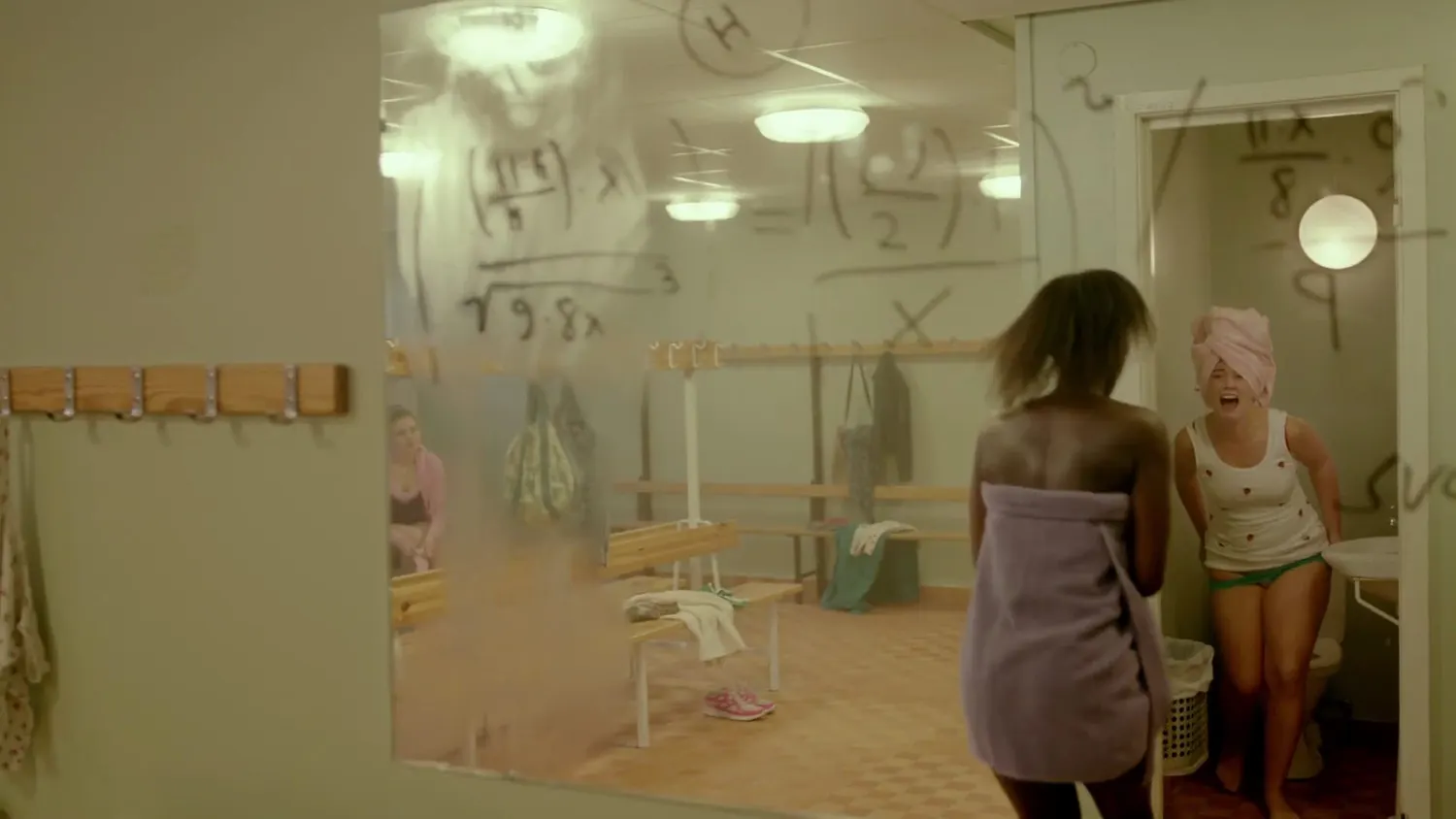 Young women in a locker room, still from the Libresse film Pink Ticket